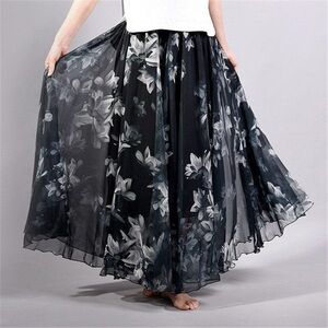 NWOT Afibi FLOOR LENGTH FLORAL CHIFFON SKIRT